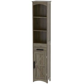 HOMCOM Skinny Tall Cabinet with Drawer, 67'' Slim Cabinet with Door, Farmhouse Style, Weathered Gray Oak