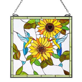 Stained Glass Tiffany Style Hanging Window Panel with Chain 20 x 20 Inches