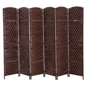 HOMCOM Wicker Folding Room Divider 6 Panel Privacy Screen Brown for Bedroom Office