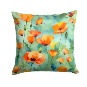 California California Poppies in Watercolor Throw Pillow Machine Washable, Indoor Outdoor Decorative Pillow for Couch, Bed or Patio, 18Hx18W