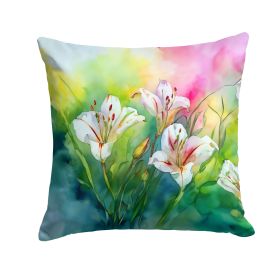 Utah Sego Lilies in Watercolor Throw Pillow Machine Washable, Indoor Outdoor Decorative Pillow for Couch, Bed or Patio, 18Hx18W