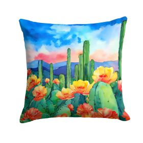 Arizona Saguaro Cactus Blossom in Watercolor Throw Pillow Machine Washable, Indoor Outdoor Decorative Pillow for Couch, Bed or Patio, 18Hx18W