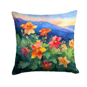 Colorado Rocky Mountain Columbine in Watercolor Throw Pillow Machine Washable, Indoor Outdoor Decorative Pillow for Couch, Bed or Patio, 18Hx18W