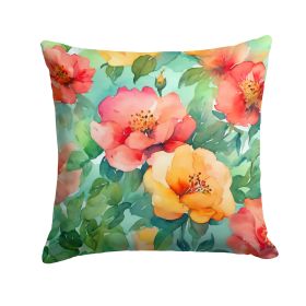 Georgia Cherokee Rose in Watercolor Throw Pillow Machine Washable, Indoor Outdoor Decorative Pillow for Couch, Bed or Patio, 14Hx14W