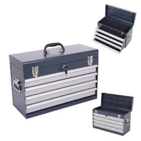 Heavy Duty Metal Tool Box, 21-inch, Portable Metal Tool Box With 4 Drawers, Small Tool Chest With EVA Liners, Ball Bearing Slide Drawers Locking (Option: Antique Grey)