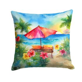 Hawaii Hawaiian Hibiscus in Watercolor Throw Pillow Machine Washable, Indoor Outdoor Decorative Pillow for Couch, Bed or Patio, 14Hx14W (Default: Default)