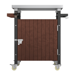 Outdoor Grill Cart With Stainless Steel Tabletop, Storage, Patio Kitchen Island With Wheels, Hooks, And Spice Rack, Waterproof Outdoor Grill Tabl (Color: Brown)